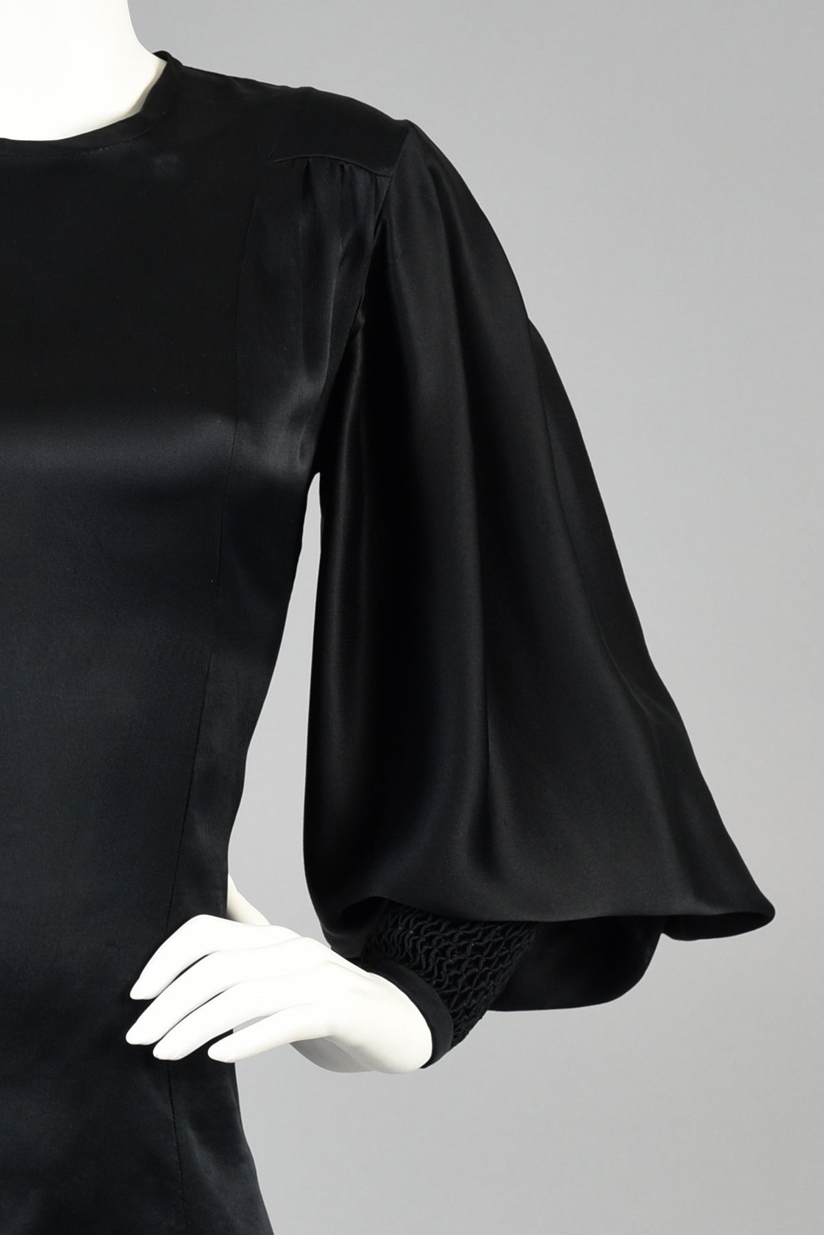 Black 1970's Thea Porter Couture Silk Blouse with Massive Blouson Sleeves For Sale