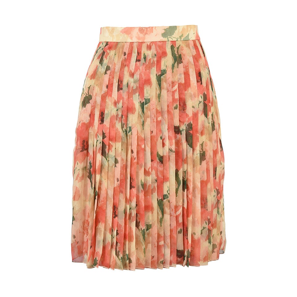 1990's Christian Dior Numbered Pleated Floral Silk Skirt For Sale