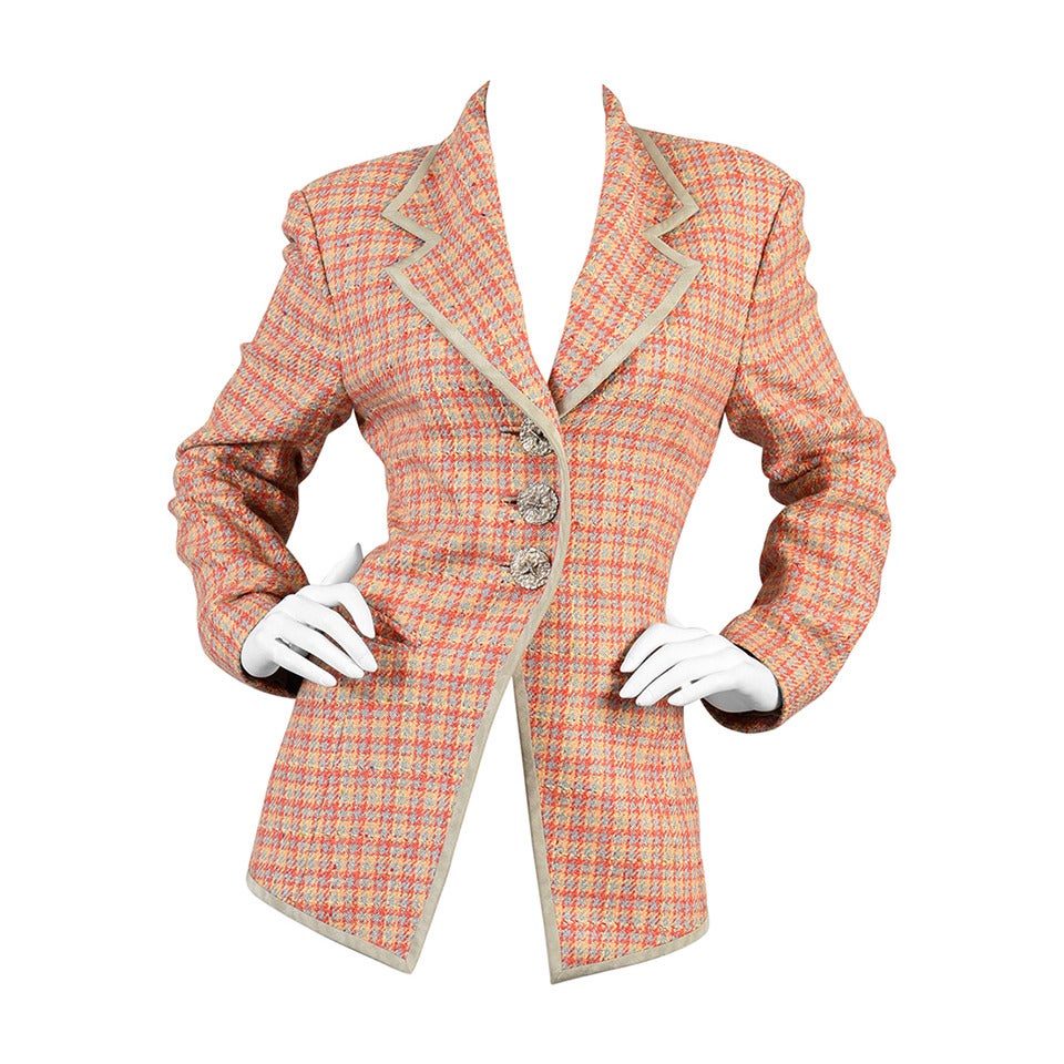 1990's Christian Dior Houndstooth Plaid Jacket For Sale
