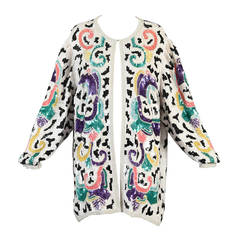 Vintage 1980's Sequin + Bead Encrusted Graphic Rainbow Jacket