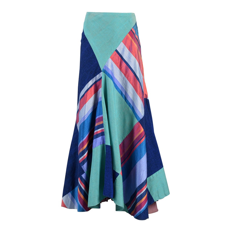1970's Thea Porter Couture Patchwork Silk Skirt For Sale