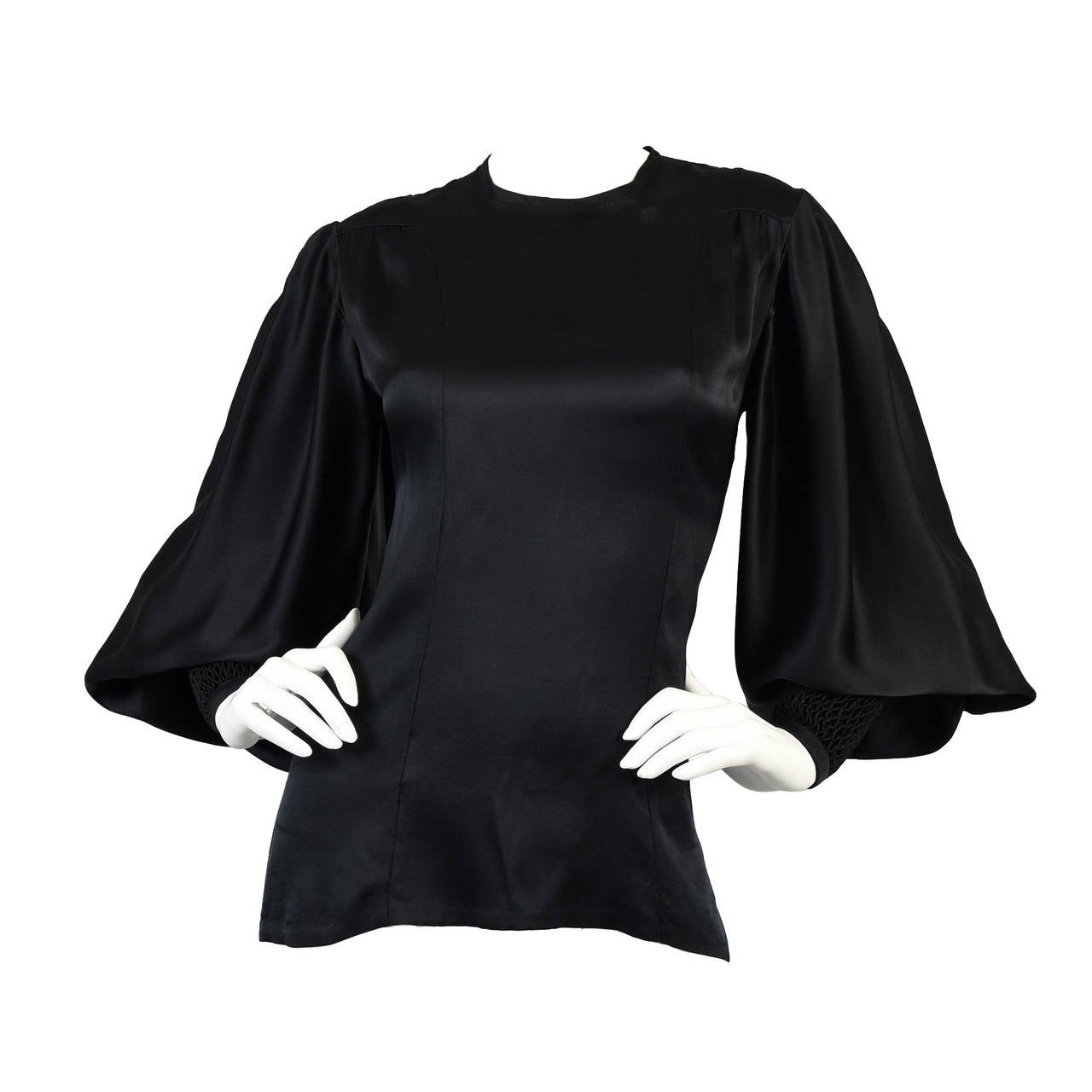 1970's Thea Porter Couture Silk Blouse with Massive Blouson Sleeves For Sale