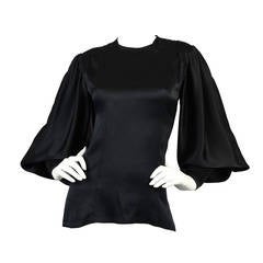 Retro 1970's Thea Porter Couture Silk Blouse with Massive Blouson Sleeves