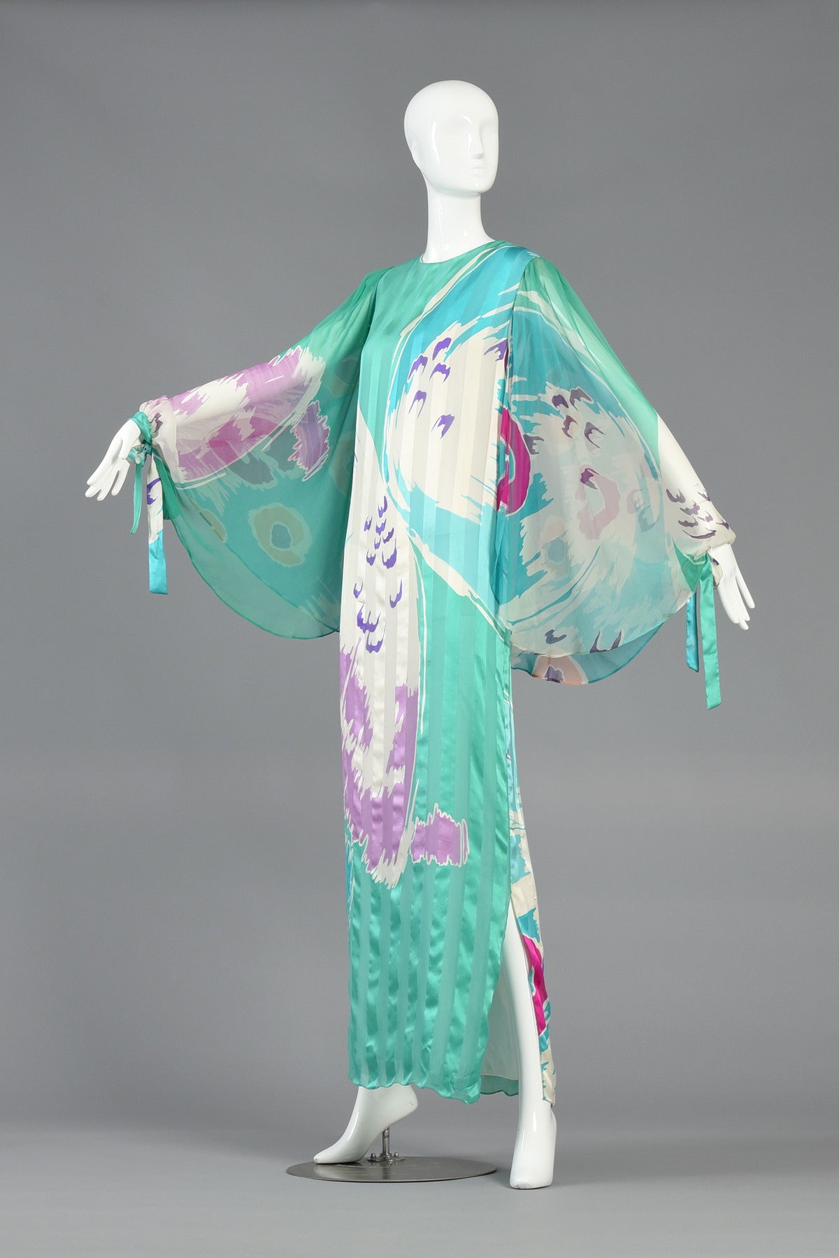 Hanae Mori Silk Caftan with Massive Draped Sleeves 2