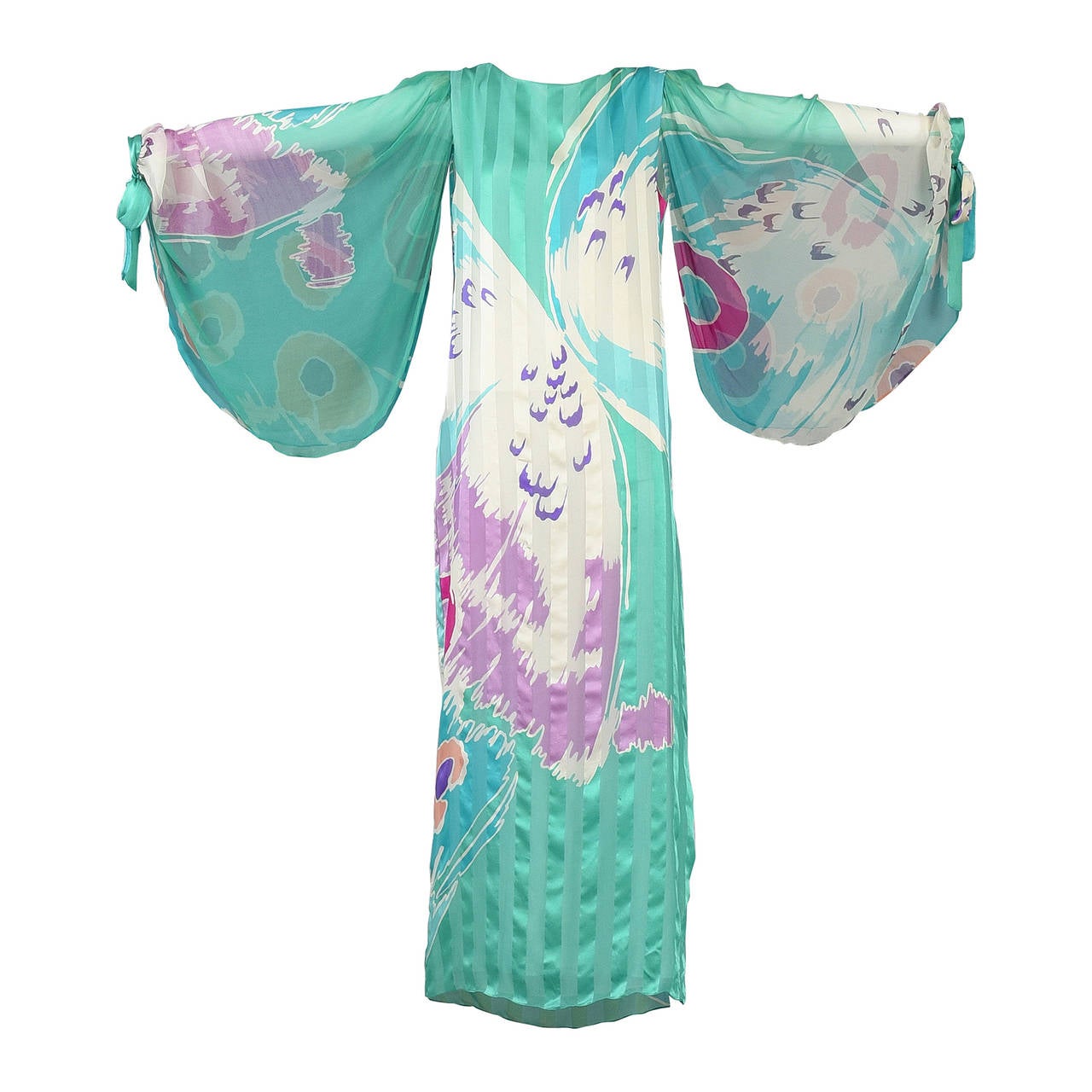 Hanae Mori Silk Caftan with Massive Draped Sleeves