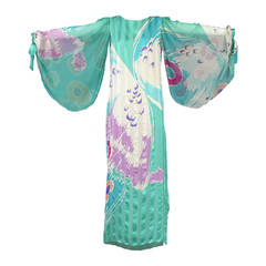 Vintage Hanae Mori Silk Caftan with Massive Draped Sleeves