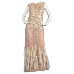 Vintage Ruben Panis Beaded Ostrich Feather Gown