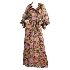 Lilya Nicis 1970s Silk Maxi Dress with Blouson Sleeves