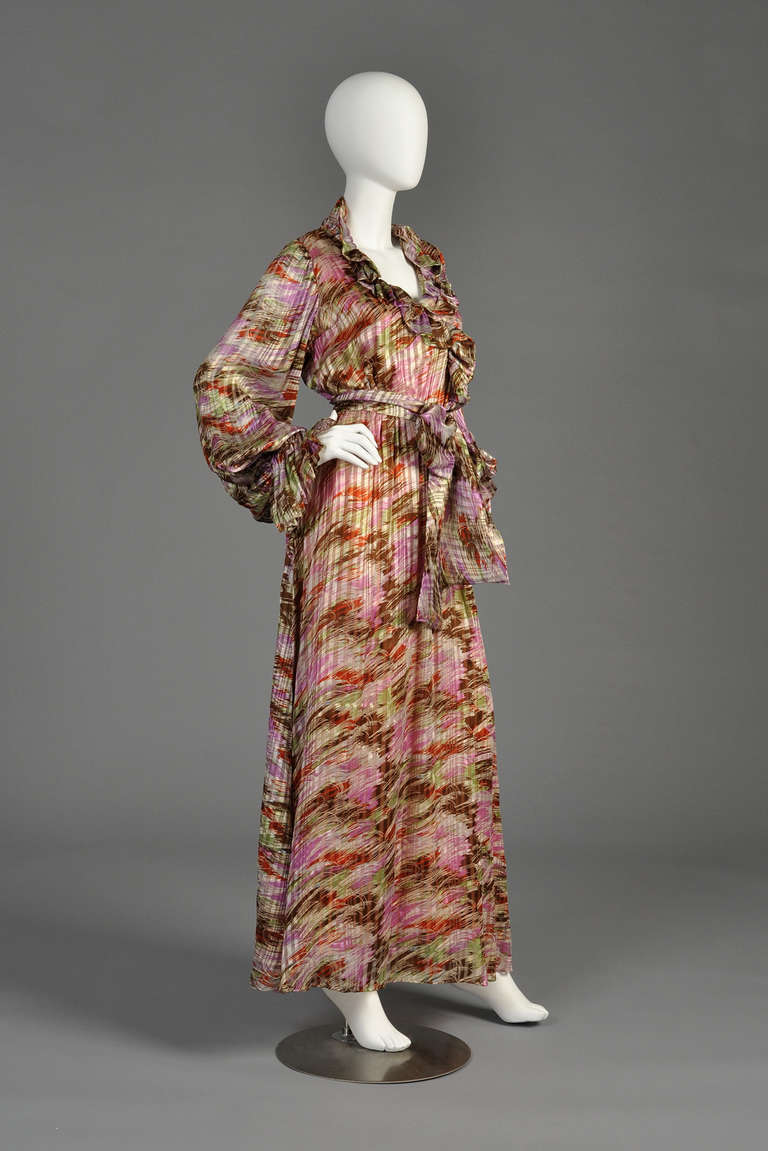 Men's Lilya Nicis 1970s Silk Maxi Dress with Blouson Sleeves