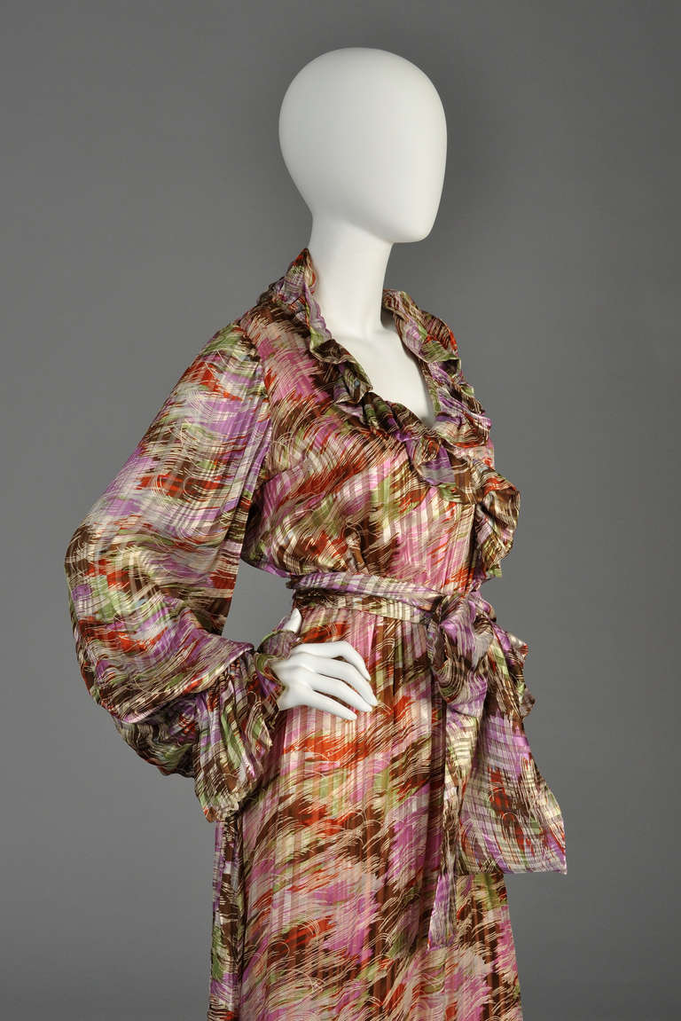 Lilya Nicis 1970s Silk Maxi Dress with Blouson Sleeves 1