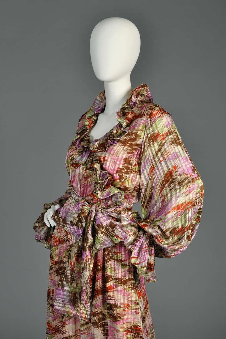 Lilya Nicis 1970s Silk Maxi Dress with Blouson Sleeves 3