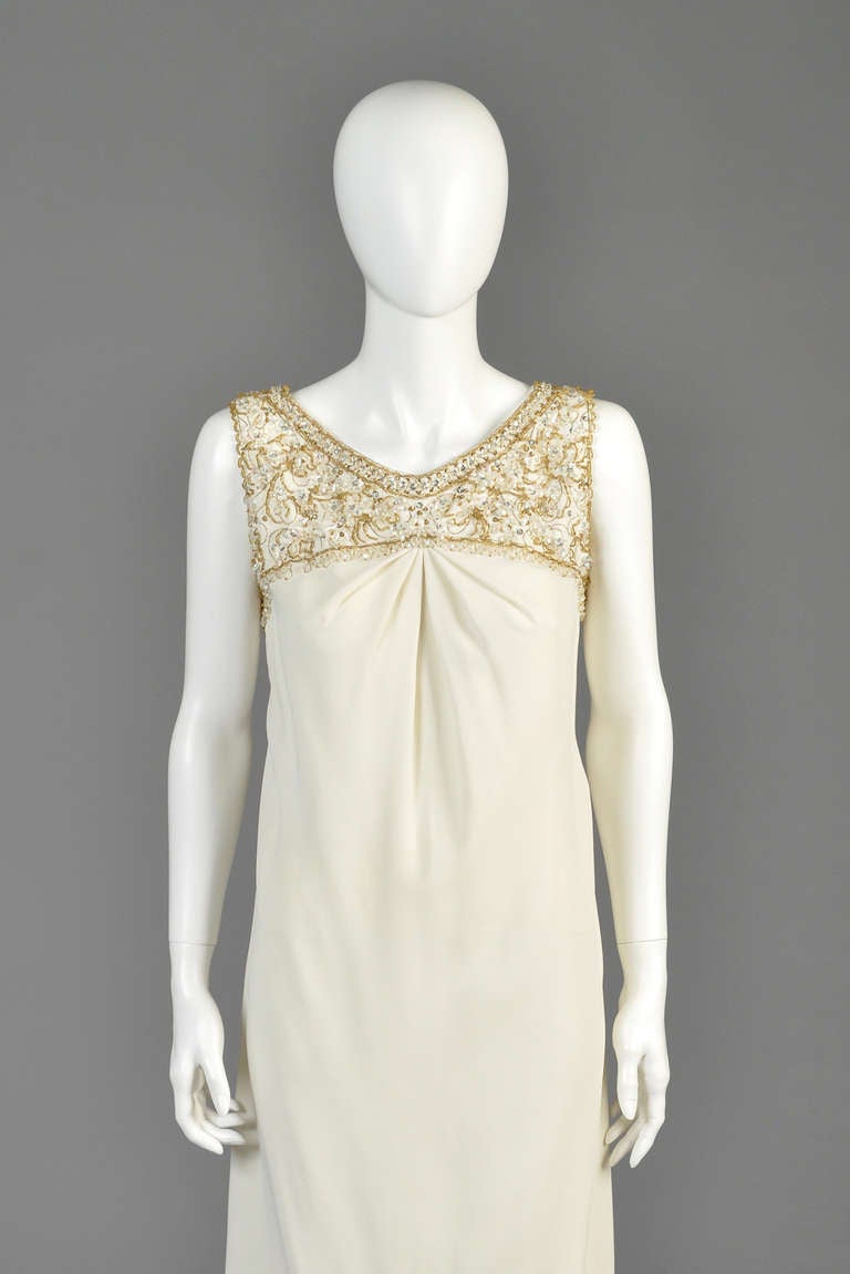 Beige 1960s Malcolm Starr Beaded Gown For Sale