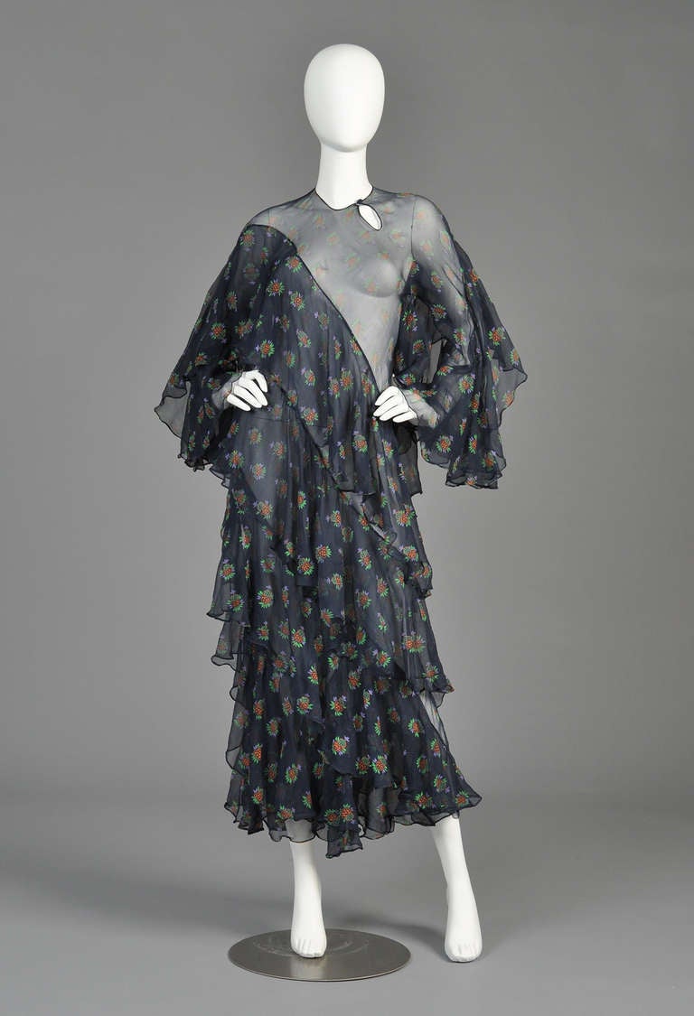 Truly lovely and coveted ca. 1970 Ossie Clark silk chiffon 
