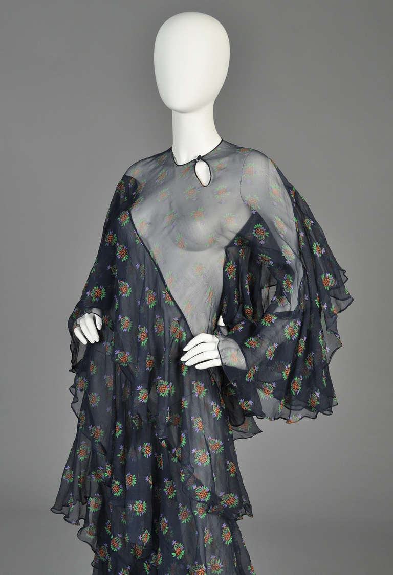 Ossie Clark 1970 Ziggy Stardust Dress w/ Celia Birtwell Silk Florals 1