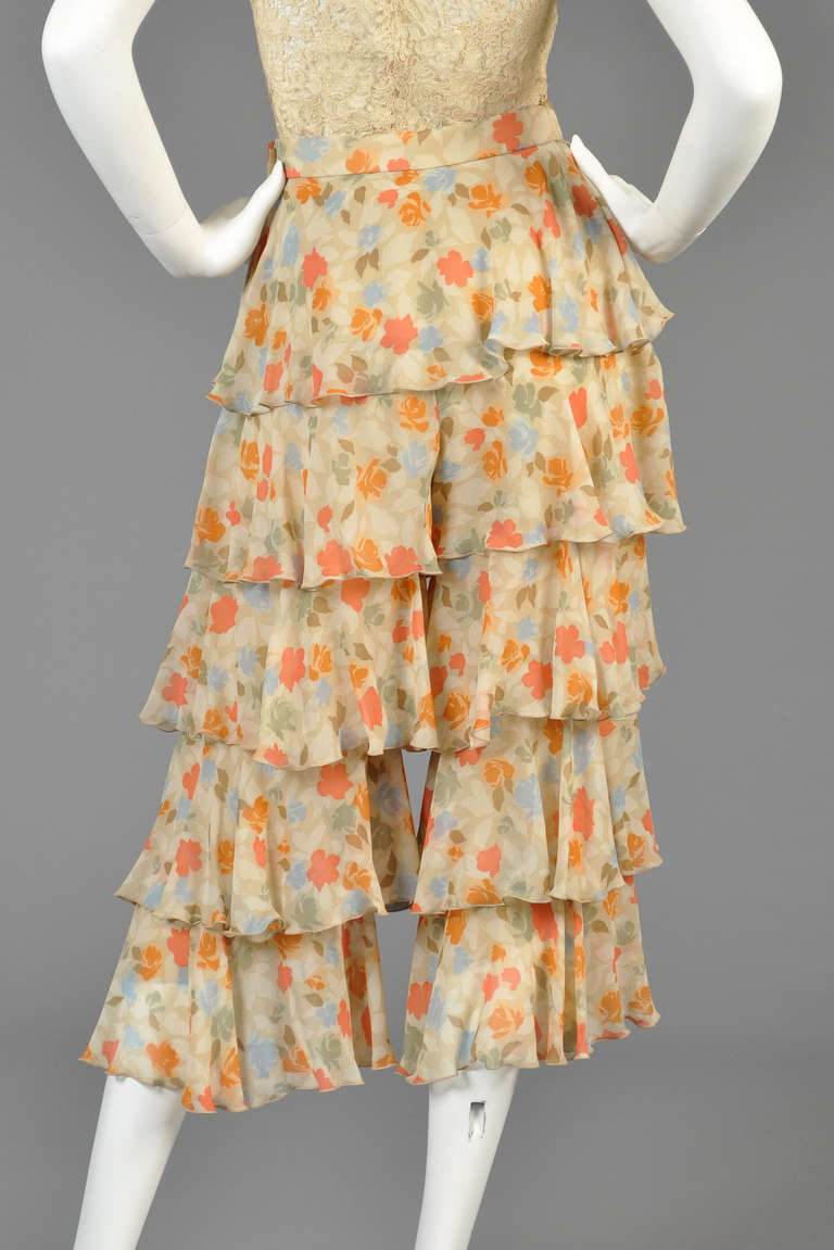 Valentino Silk Floral Ruffle Tiered Pants 3