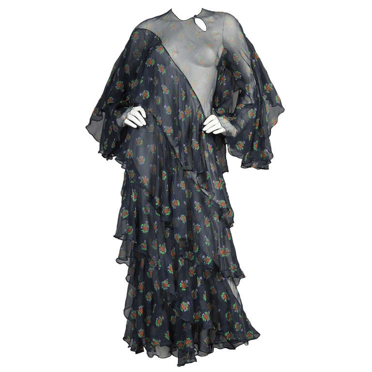 Ossie Clark 1970 Ziggy Stardust Dress w/ Celia Birtwell Silk Florals