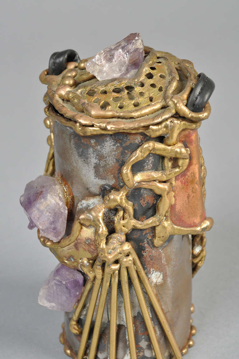 Brutalist Copa Collection Brass + Amethyst Cylindrical Purse 1