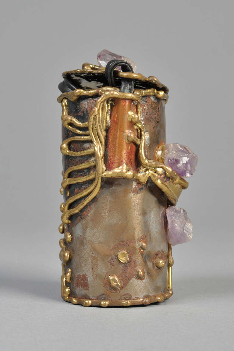 Brutalist Copa Collection Brass + Amethyst Cylindrical Purse 4