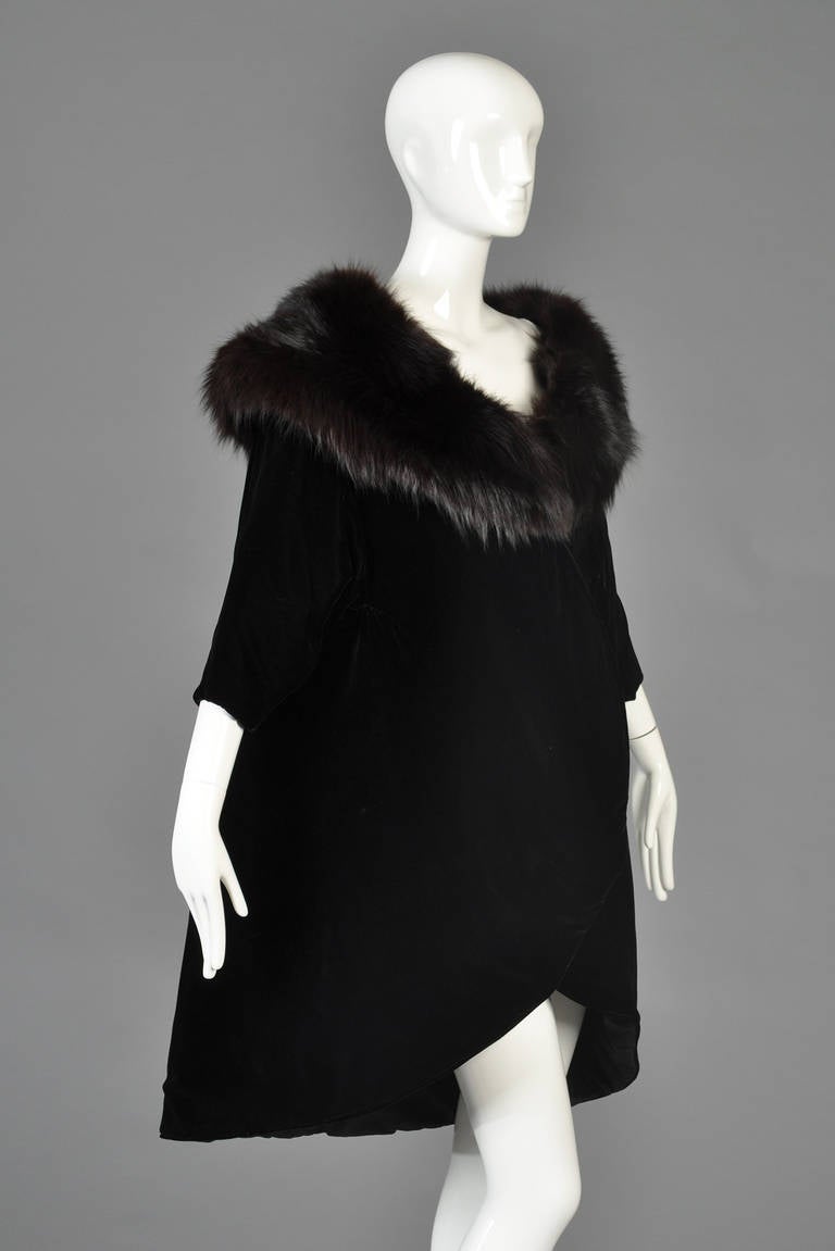 Mr Blackwell 1960s Velvet + Fox Fur Tapered Swing Coat 2