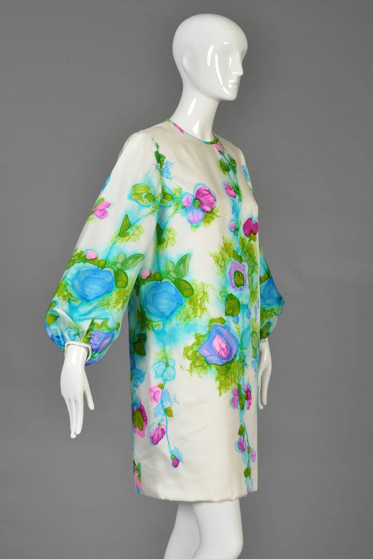 1960s Mr Blackwell Hand Painted Silk Dress with Balloon Sleeves at 1stDibs