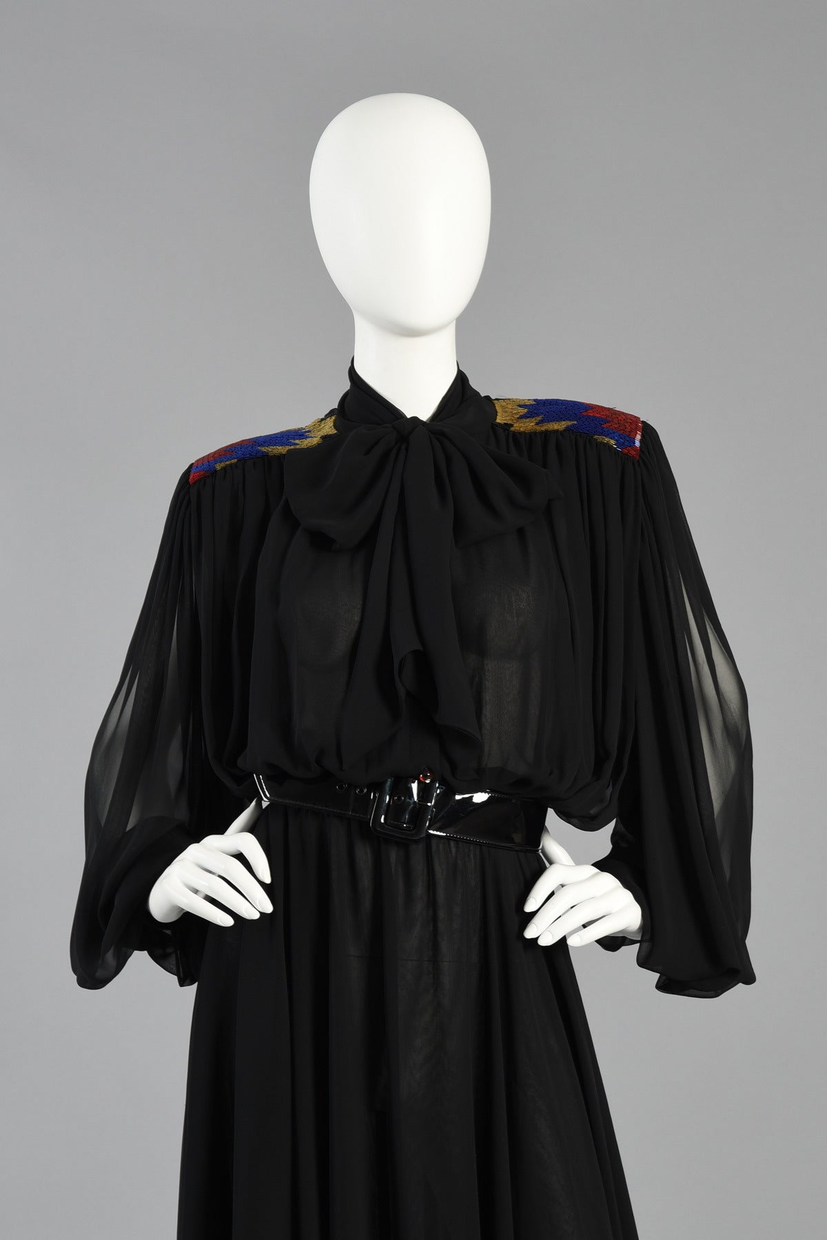 Women's Stunning Wayne Clark Silk Dress with Beaded Details and Blouson Sleeves For Sale