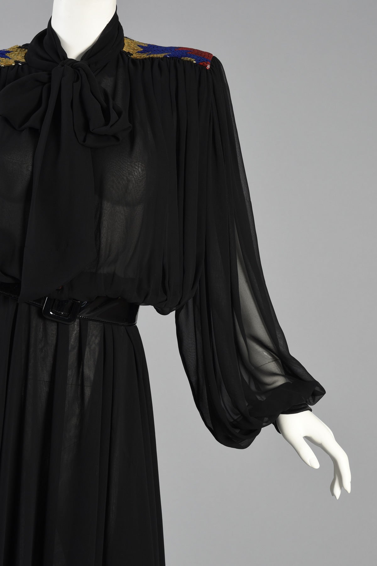 Stunning Wayne Clark Silk Dress with Beaded Details and Blouson Sleeves For Sale 2