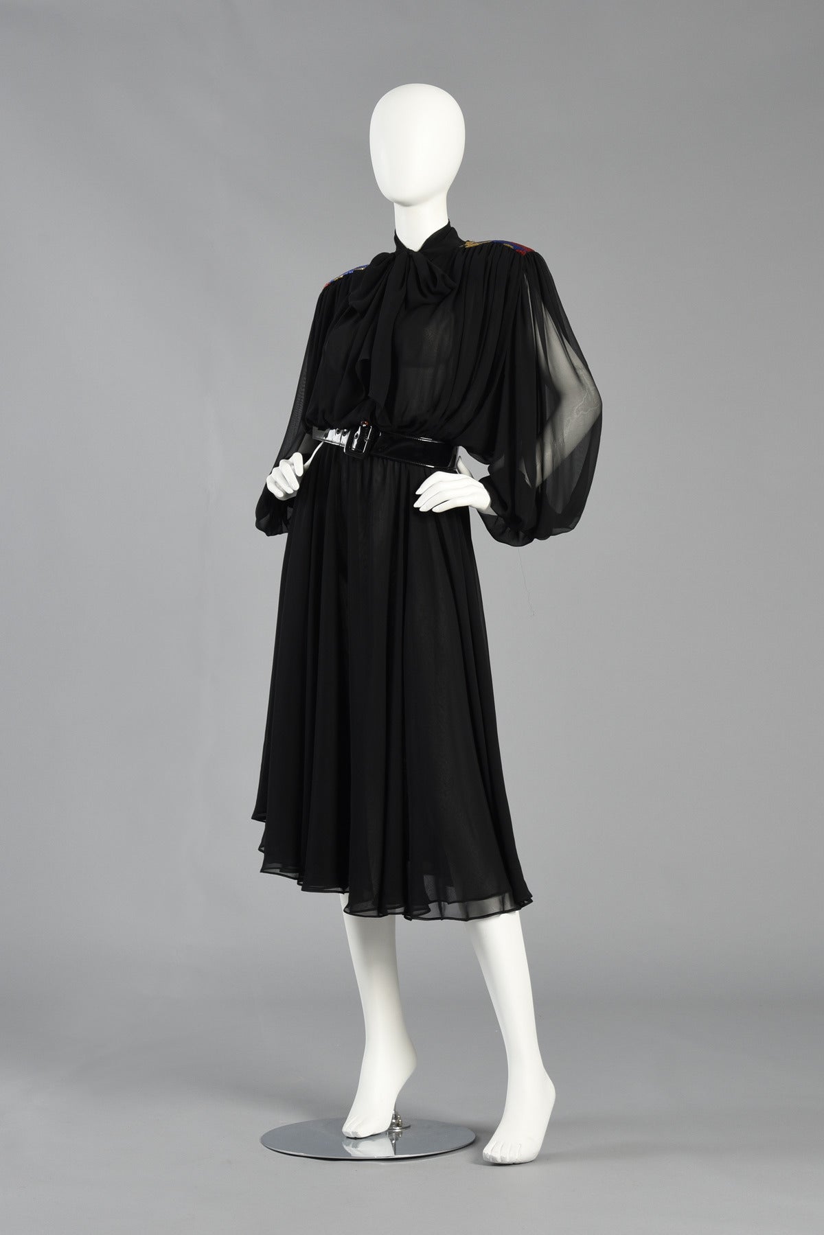 Stunning Wayne Clark Silk Dress with Beaded Details and Blouson Sleeves For Sale 3