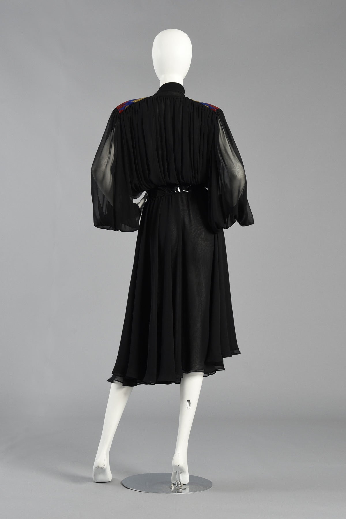Stunning Wayne Clark Silk Dress with Beaded Details and Blouson Sleeves For Sale 6