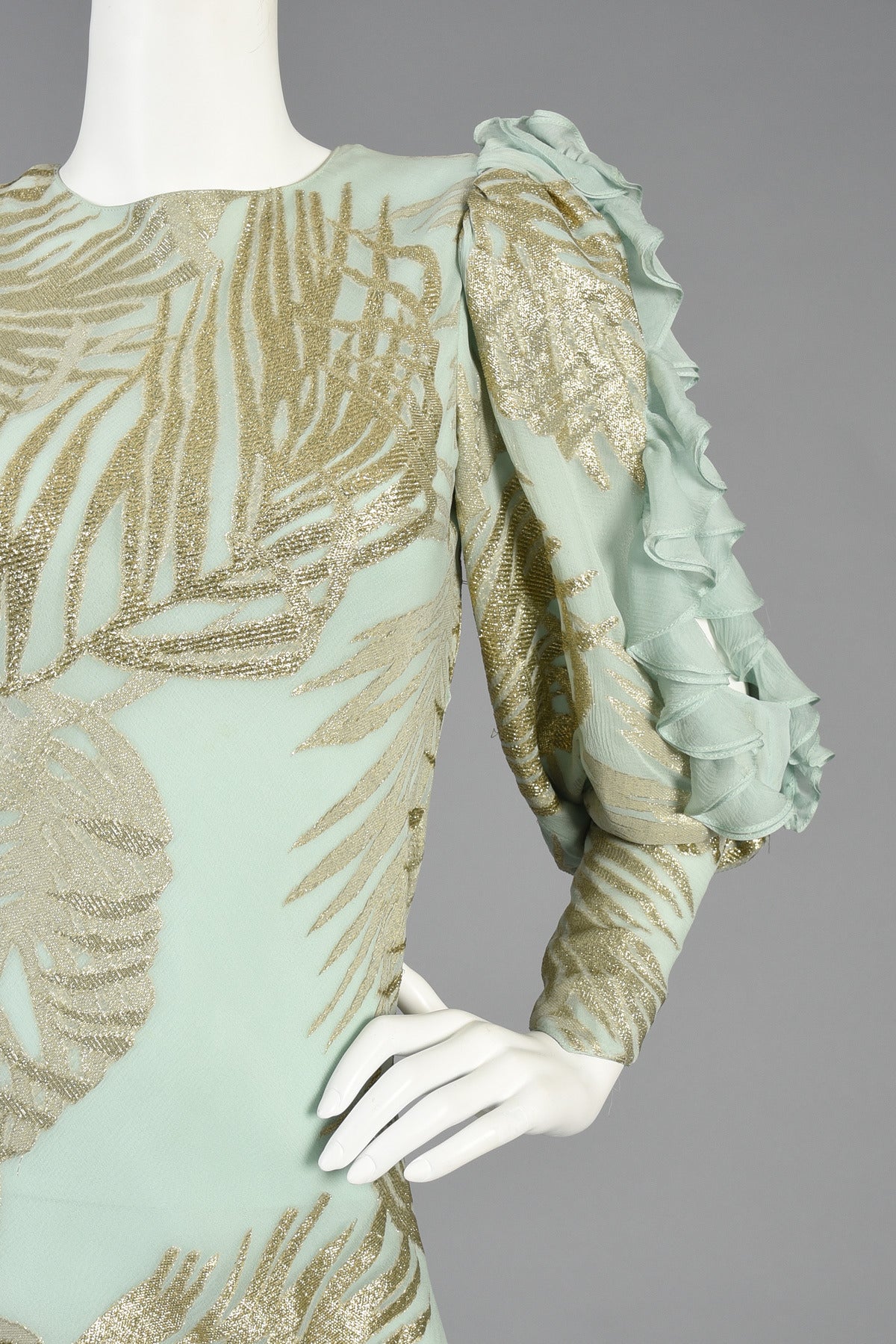 Women's Judy Hornby Couture Silk + Lamé Asymmetric Evening Dress For Sale
