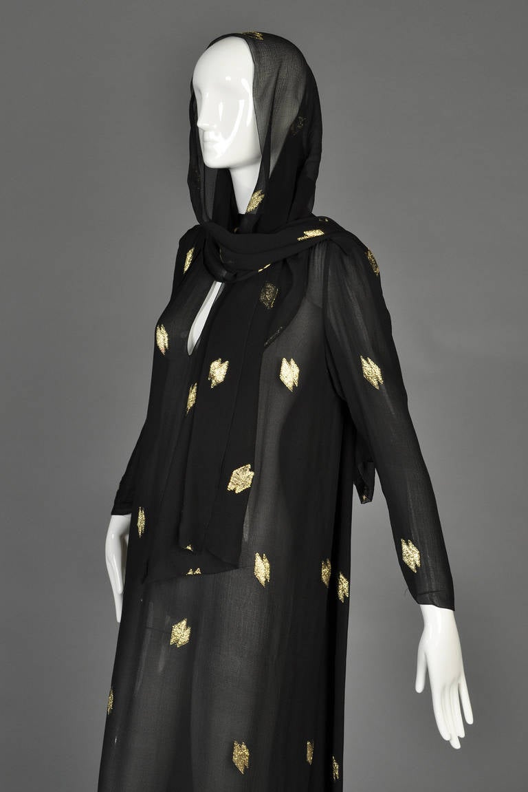 Women's 1970s Christian Dior Paneled Silk Gown with Scarf
