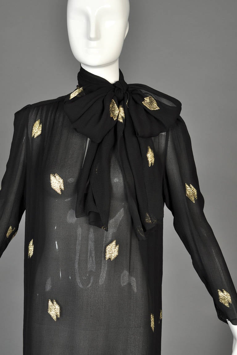 1970s Christian Dior Paneled Silk Gown with Scarf 1