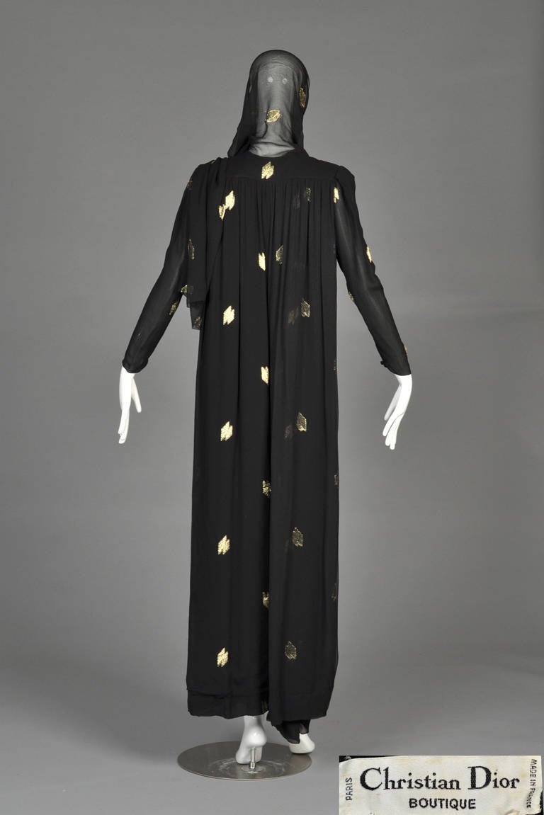 1970s Christian Dior Paneled Silk Gown with Scarf 5