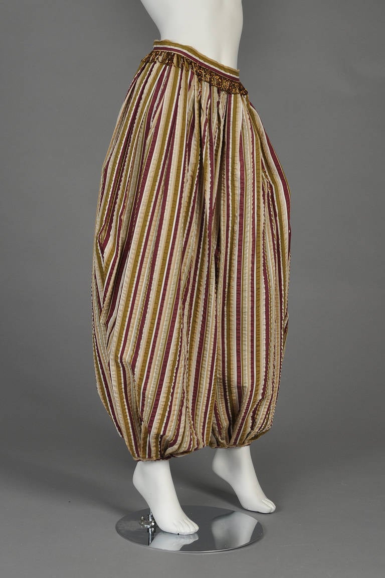 Brown Giorgio Sant'Angelo 1970s Striped + Beaded Balloon Pants For Sale