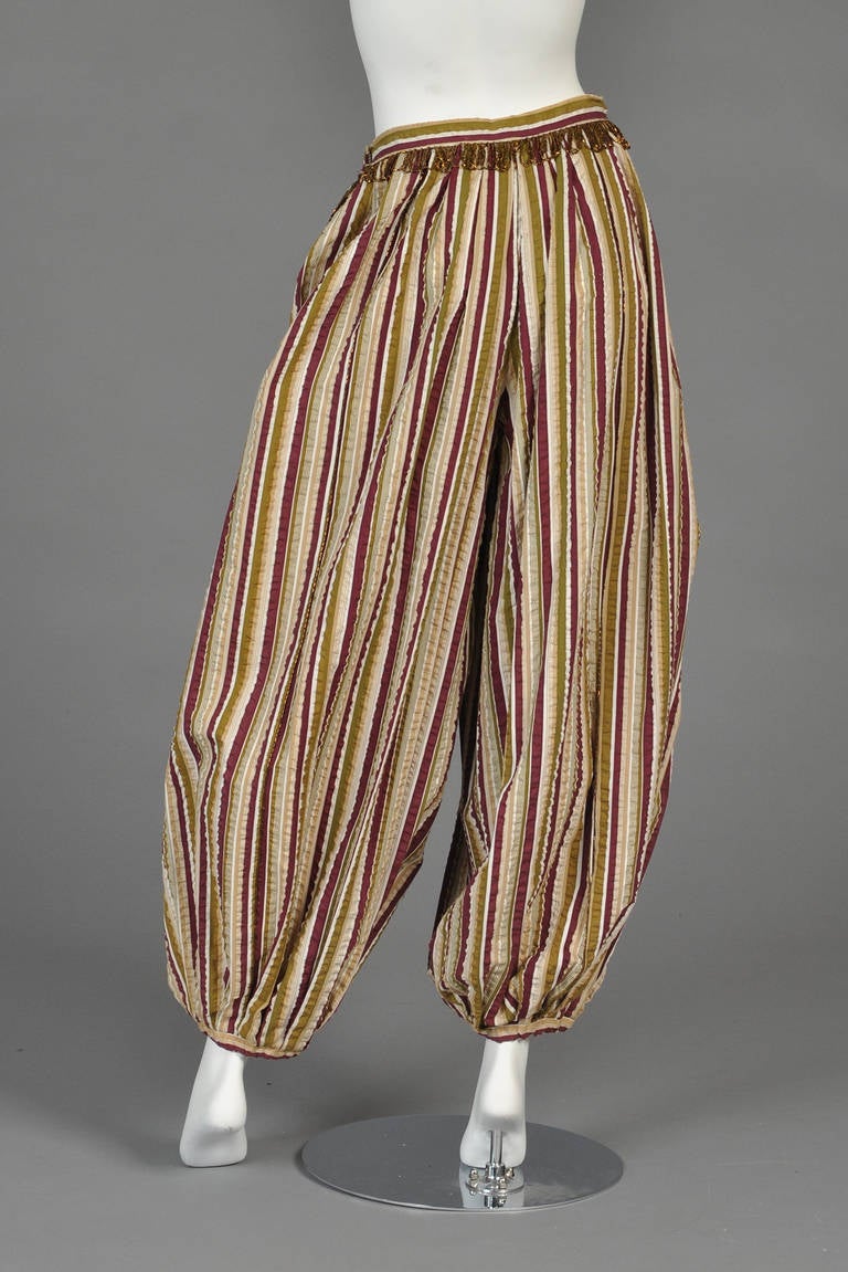 Giorgio Sant'Angelo 1970s Striped + Beaded Balloon Pants In Excellent Condition For Sale In Yucca Valley, CA