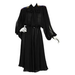 Stunning Wayne Clark Silk Dress with Beaded Details and Blouson Sleeves