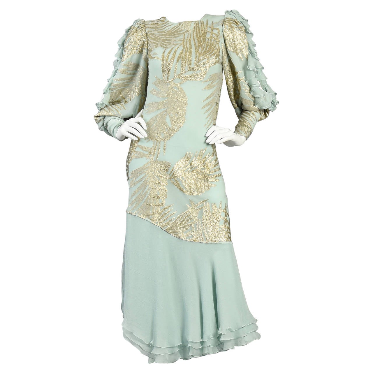 Judy Hornby Couture Silk + Lamé Asymmetric Evening Dress For Sale