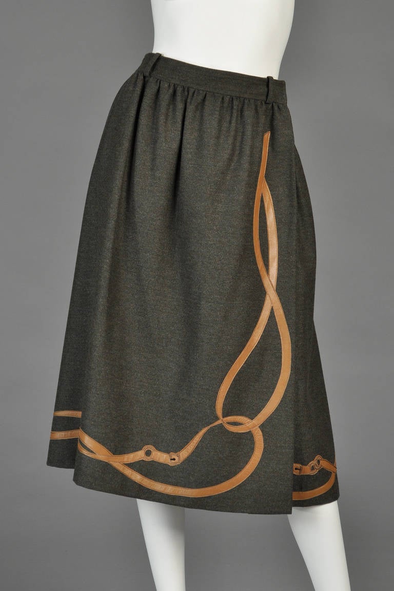 1970s Gucci Wool + Leather Riding Skirt In Excellent Condition In Yucca Valley, CA