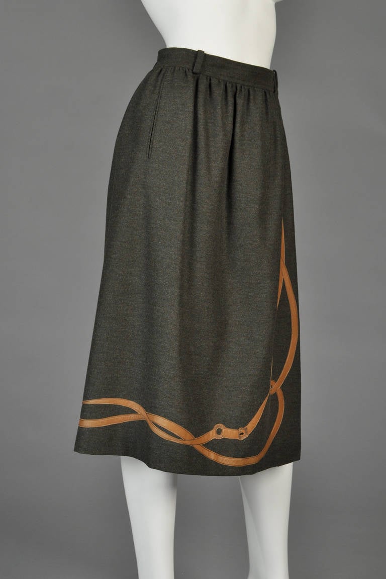 Women's 1970s Gucci Wool + Leather Riding Skirt