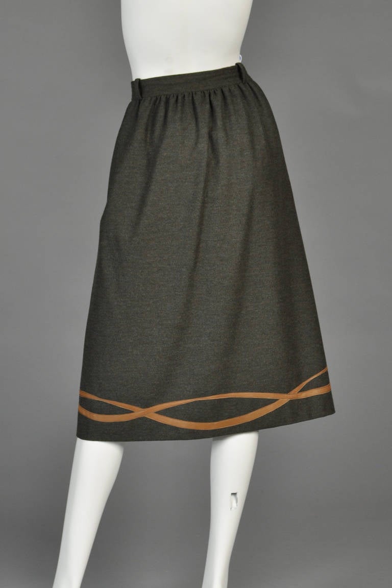 1970s Gucci Wool + Leather Riding Skirt 1