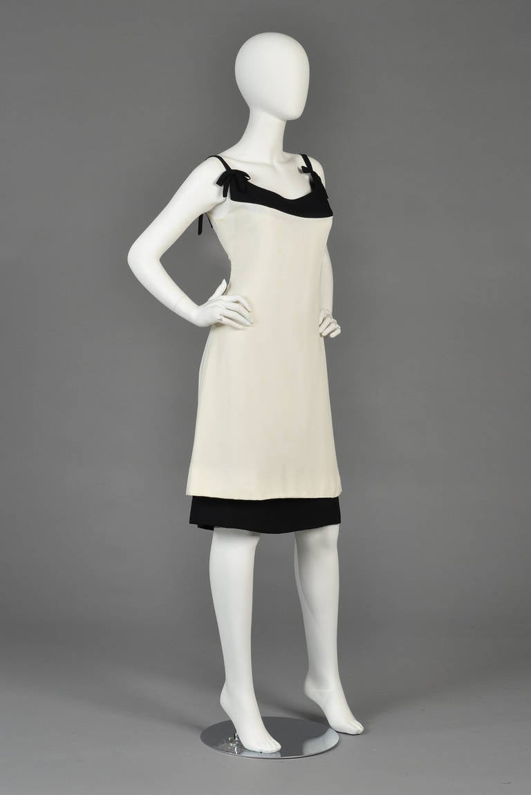 1960s Harou Ivory and Black Tiered Cocktail Dress 2