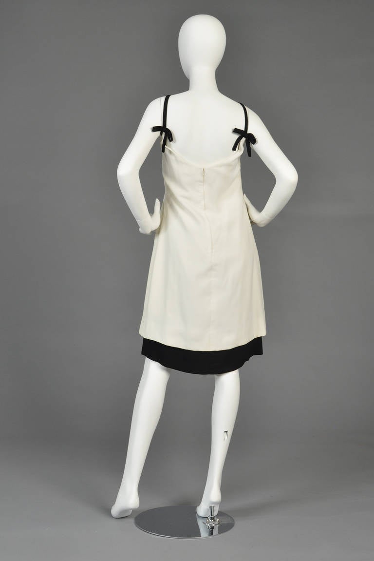 1960s Harou Ivory and Black Tiered Cocktail Dress 4