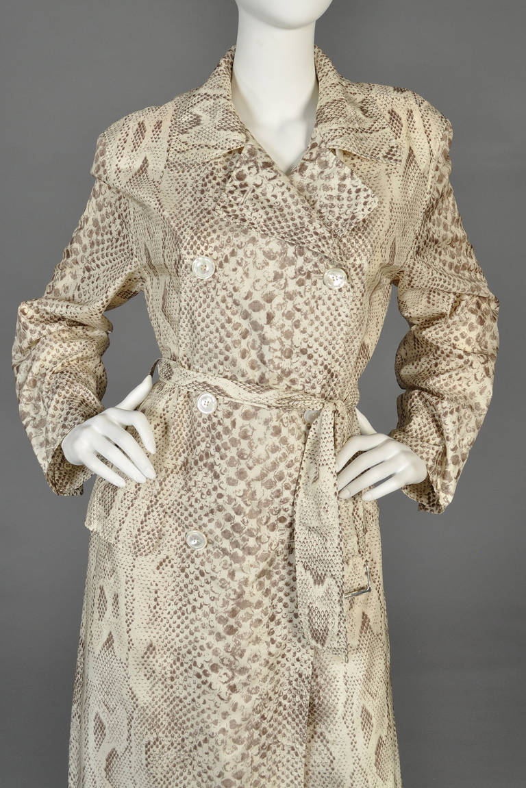 Akris Snakeskin Print Belted Trench Coat In Excellent Condition For Sale In Yucca Valley, CA