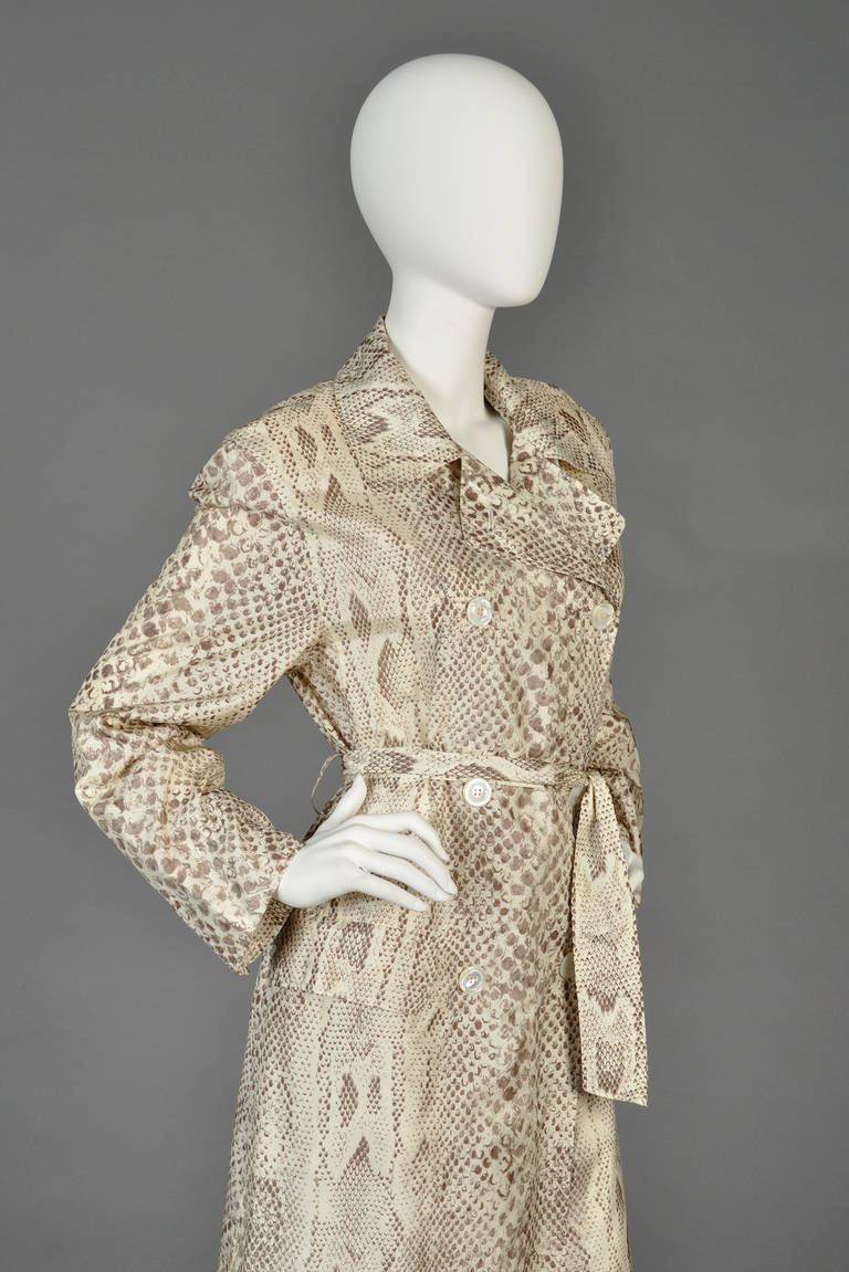 Akris Snakeskin Print Belted Trench Coat For Sale 1