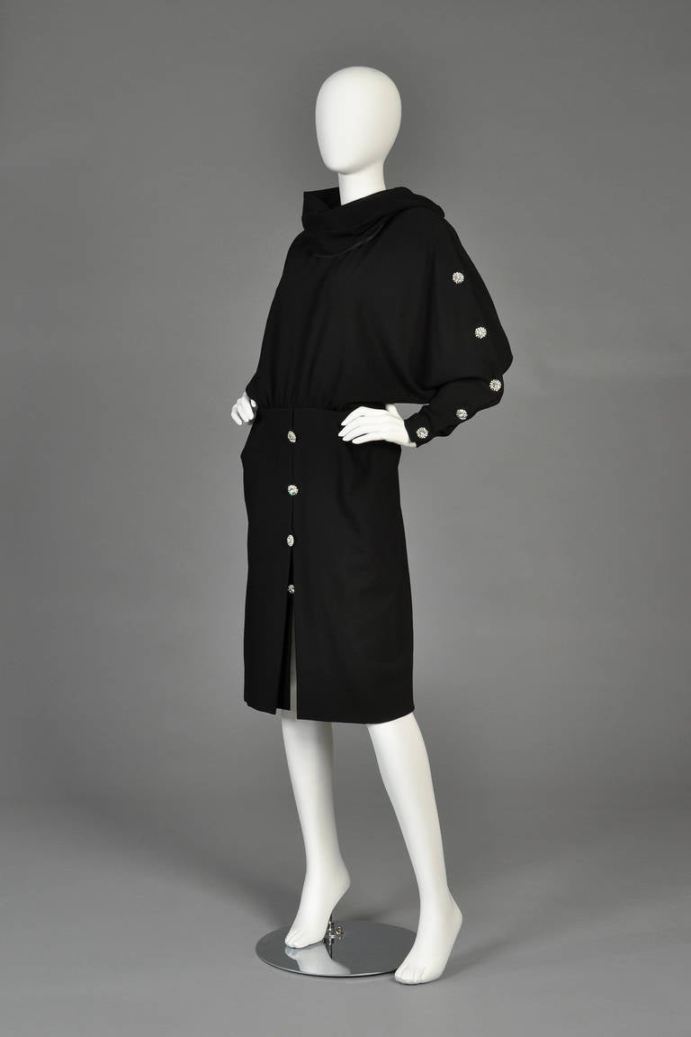 Galanos Avant Garde 1980s Rhinestone Button Dress 2
