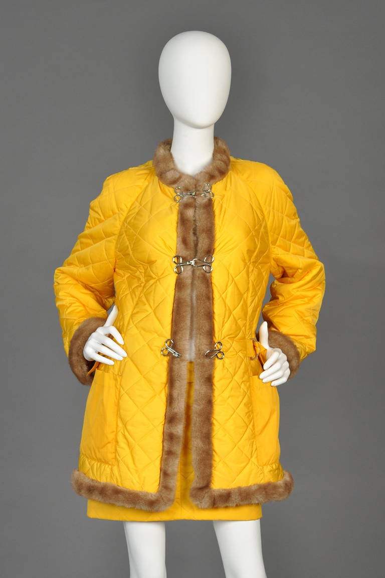 Yellow Jean Charles de Castelbajac Quilted Coat Suit For Sale