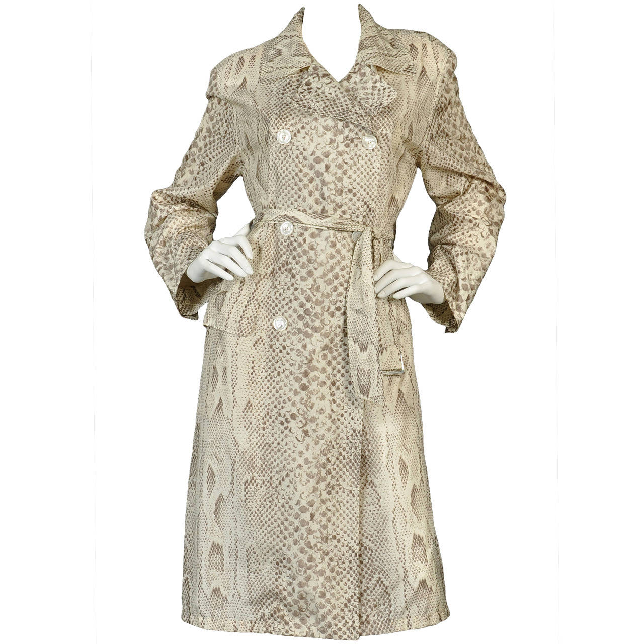 Akris Snakeskin Print Belted Trench Coat For Sale