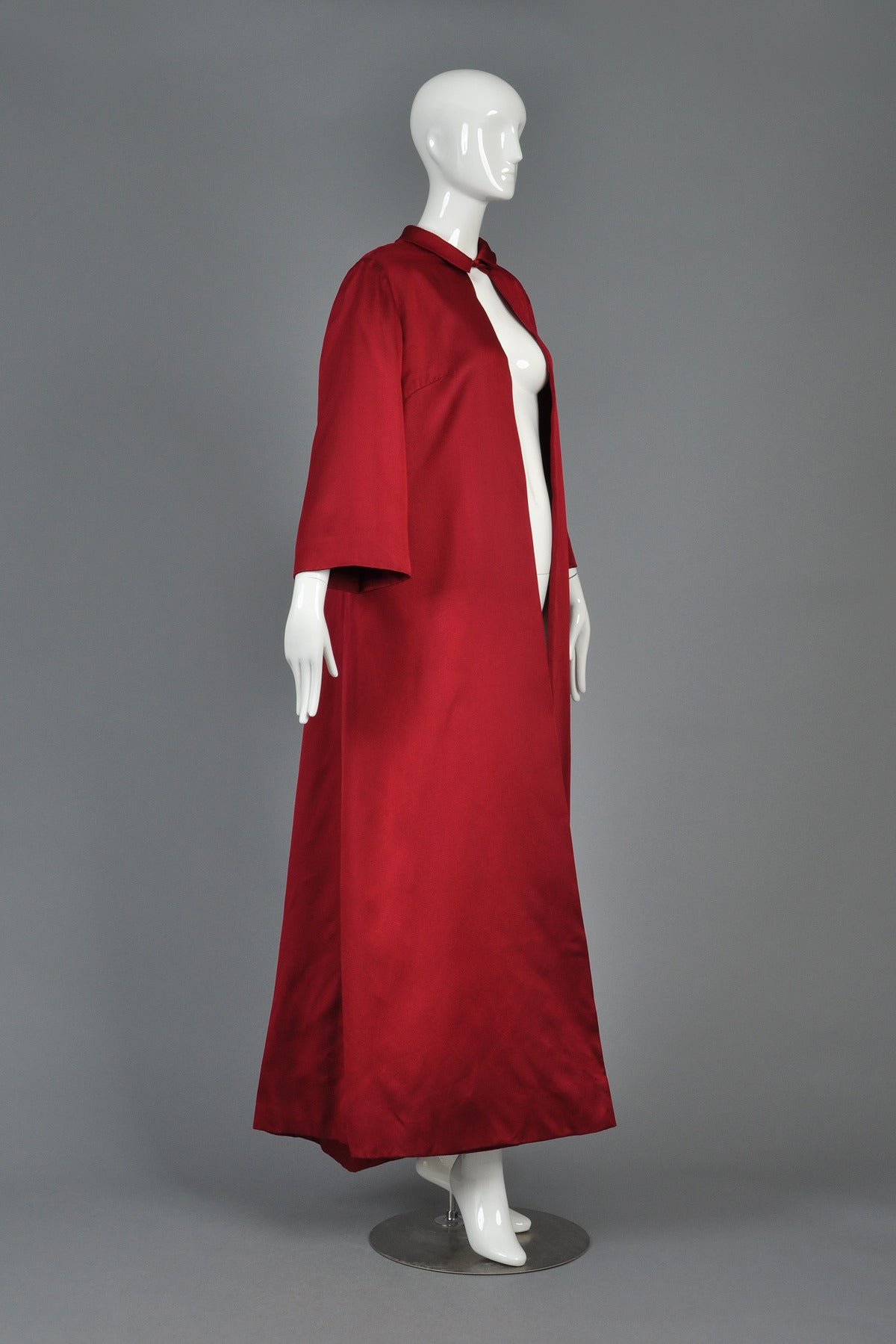 1960s Crimson Silk Full Length Opera Coat 1