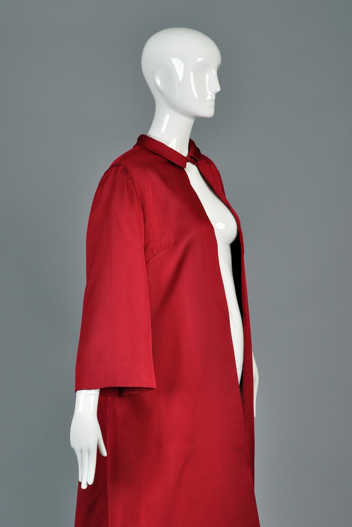 1960s Crimson Silk Full Length Opera Coat 2
