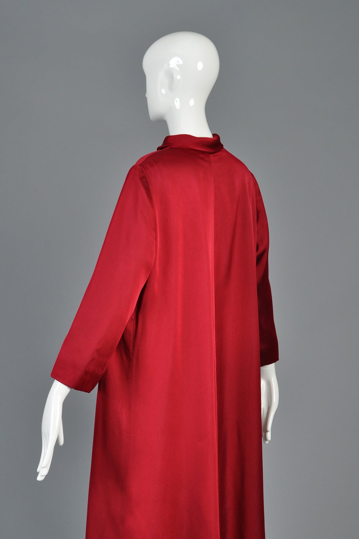 1960s Crimson Silk Full Length Opera Coat 4