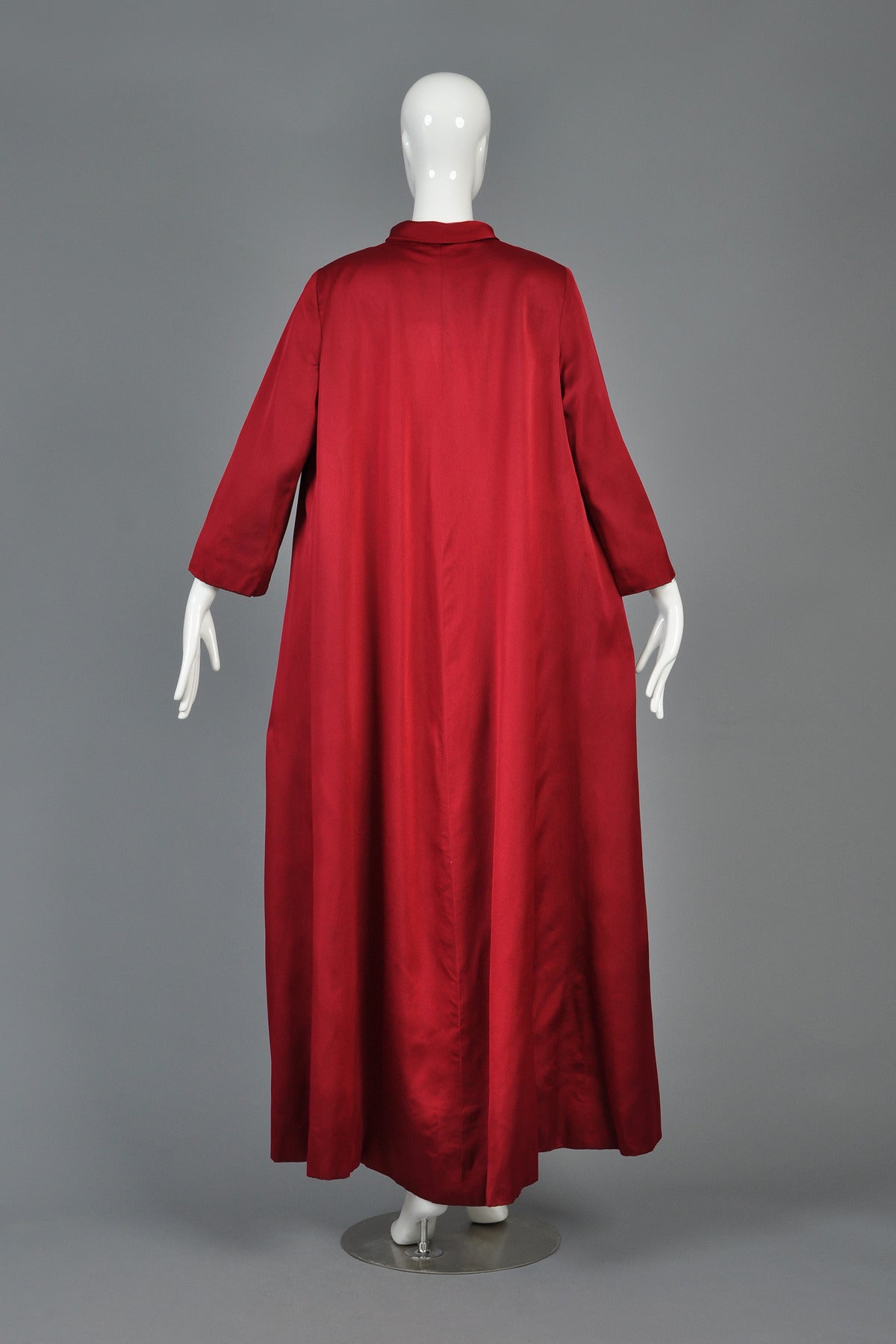 1960s Crimson Silk Full Length Opera Coat 5
